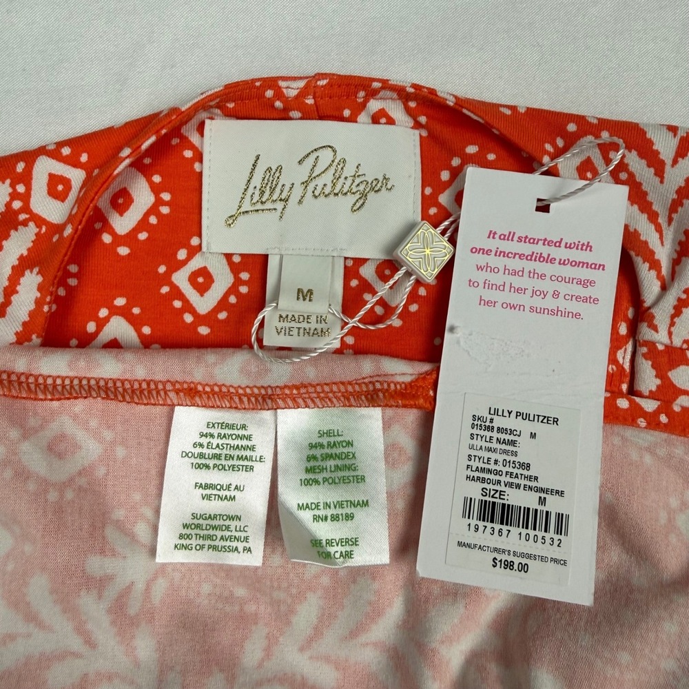 Lilly Pulitzer Ulla Maxi Dress Orange Flamingo Feather Harbour View Print M NEW - Picture 4 of 10